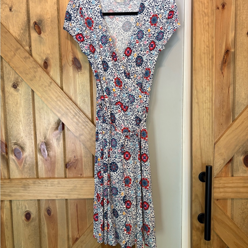 Boden Cream Wrap Midi Dress with Flutter Sleeves